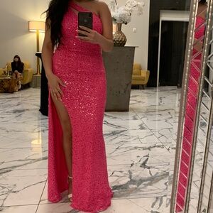 sparkly pink formal dress from david’s bridal